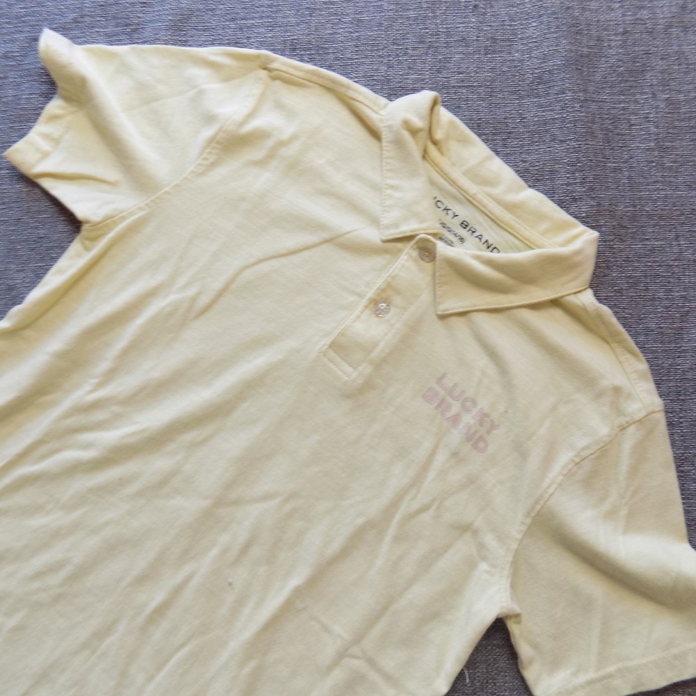 Lucky Brand Polo Shirt Boys L 14/16 Yellow Good Short Sleeve Slub Knit Logo